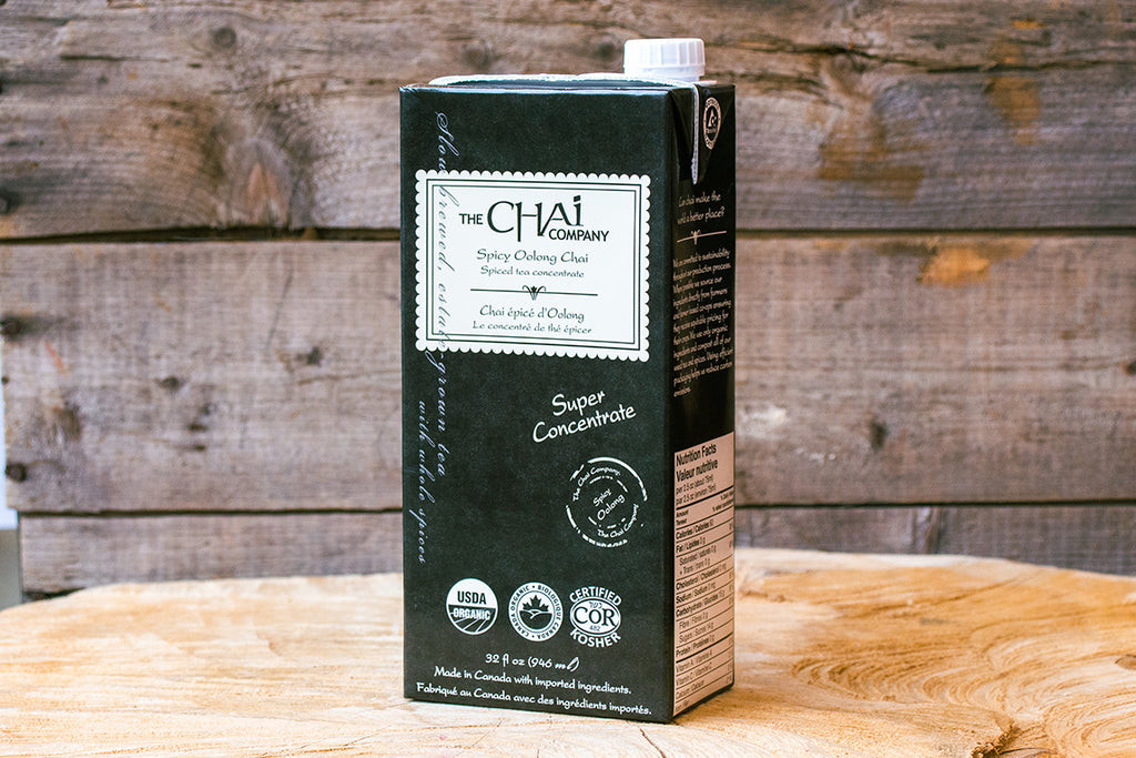 Le secret de notre recette de chaï latte : le sirop concentré de thé chaï épicé d'Oolong fait entièrement d’aliments biologiques